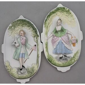 Vintage Chase Occupied Japan Figural Wall Plaques Pair Hand Painted 6.5"